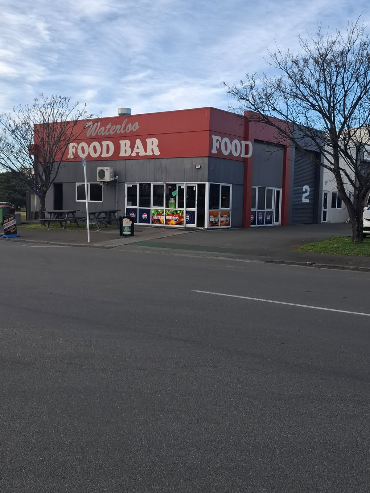 The Waterloo Food Bar shopfront on Waterloo Road, Hornby, Christchurch